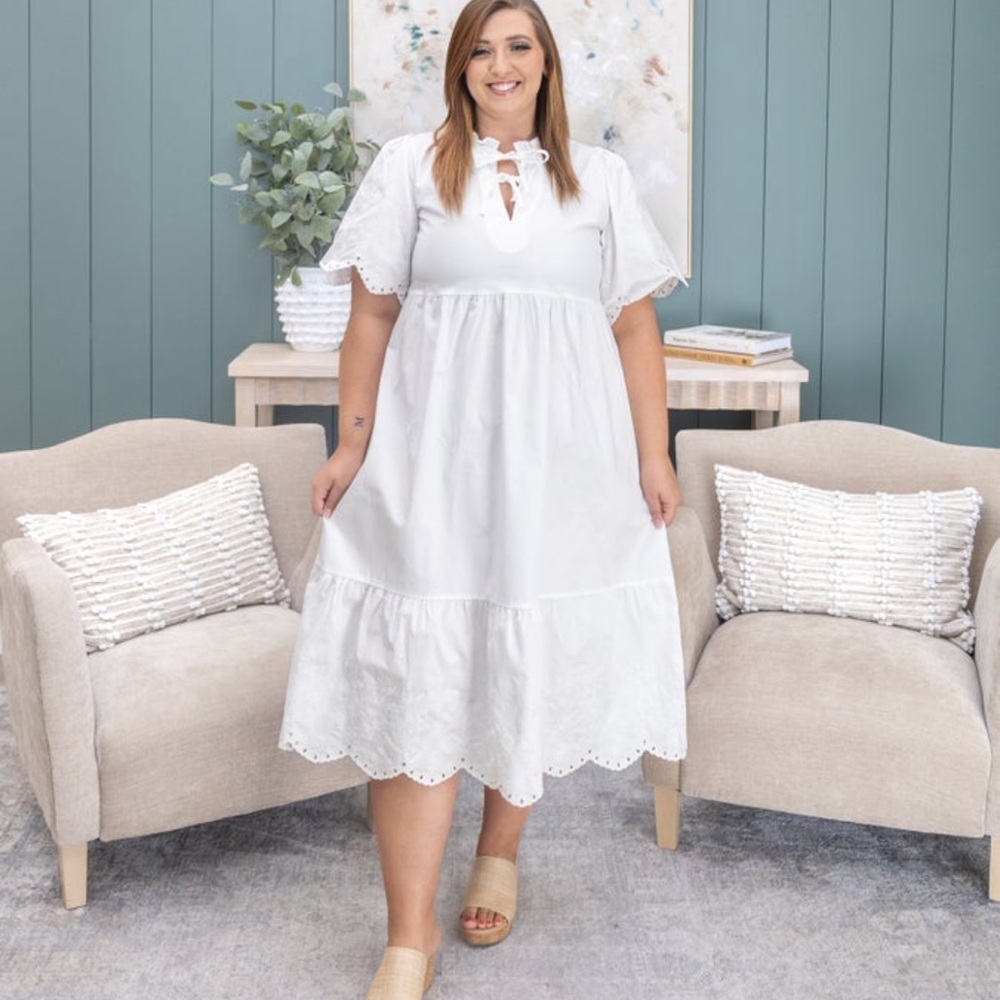Umgee | Women’s Small White Eyelet Dress 100% Cotton